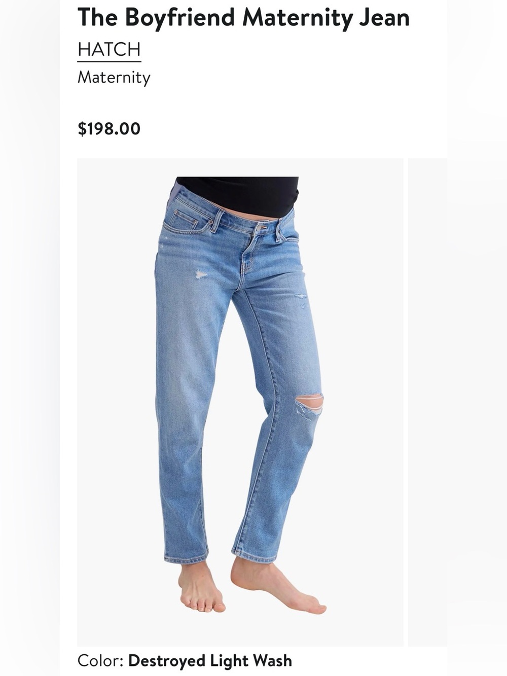 HATCH The Boyfriend Maternity Jean — Destroyed Light Wash